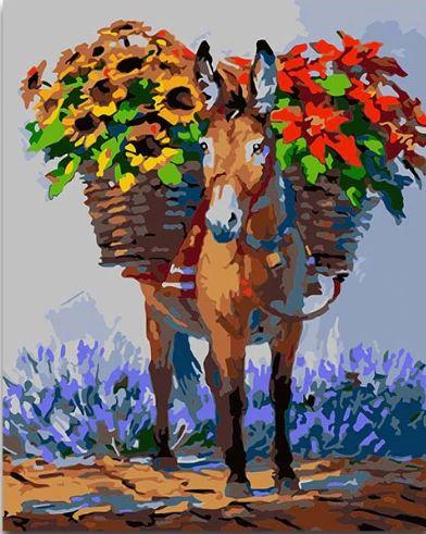 

Donkey carrying flowers – Paint By Numbers - 40*50CM, 501 Original
