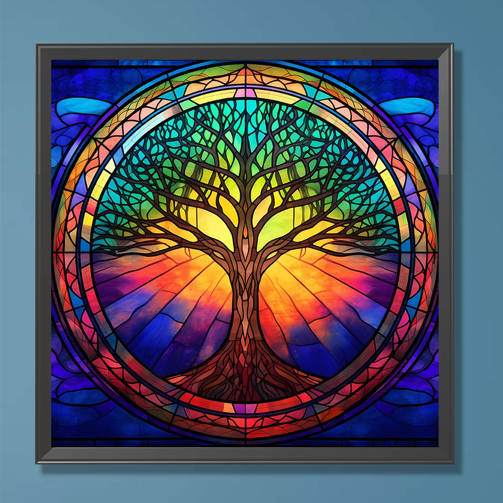 Diamond Painting - Full Round Drill - Stained Glass Tree(Canvas|30*30cm)