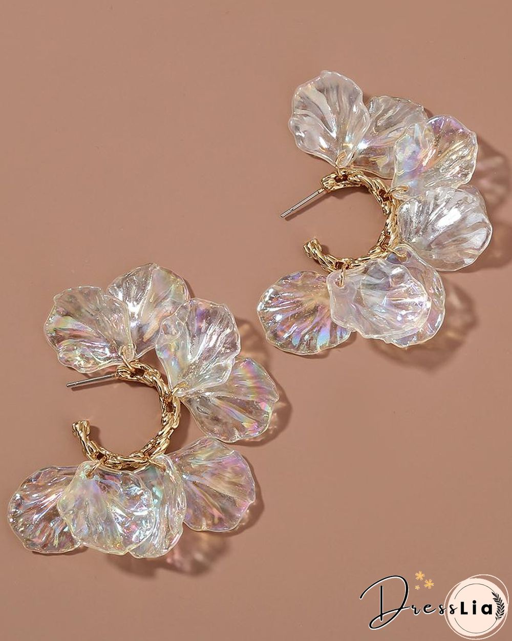 1Pair Clear Floral Pattern Chain Decor Earrings