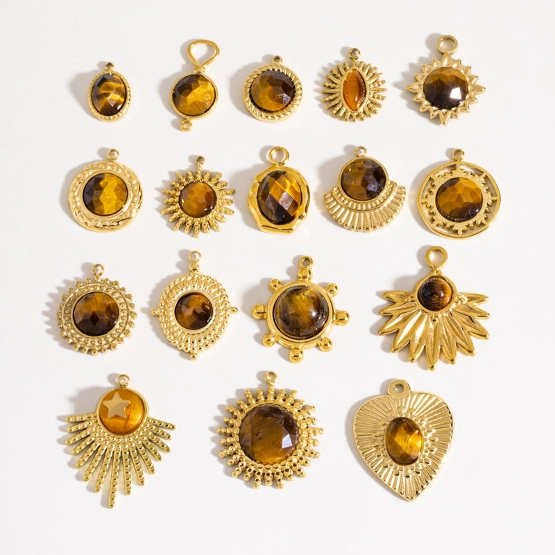 10 Pieces 304 Stainless Steel Natural Stone Geometric Round Heart Shape Pendant Jewelry Accessories