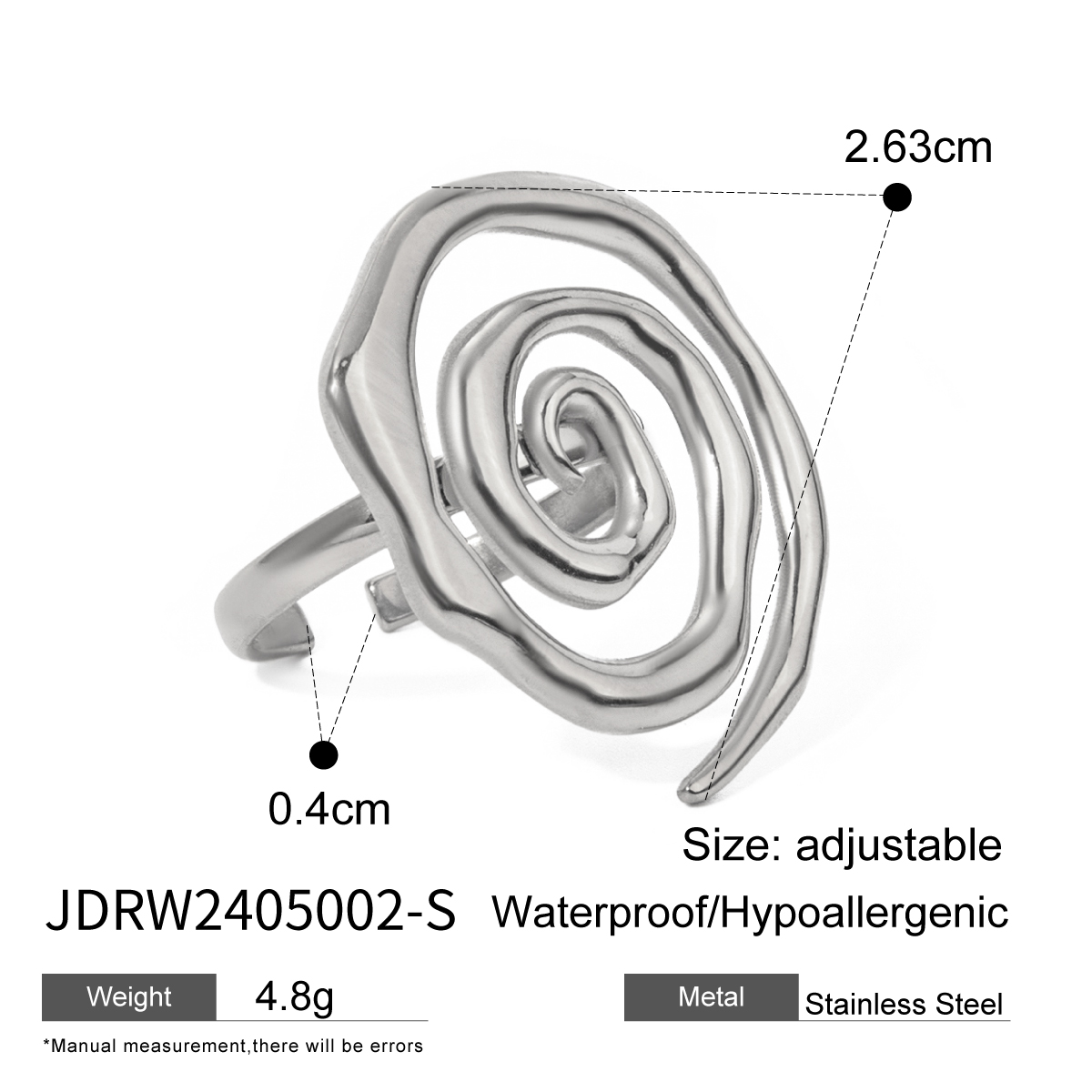 Uworld Spiral Open Ring Stainless Steel Geometric Exaggerated Adjustable Finger Charm Exclusive Women Man Jewelry Gift Fashion