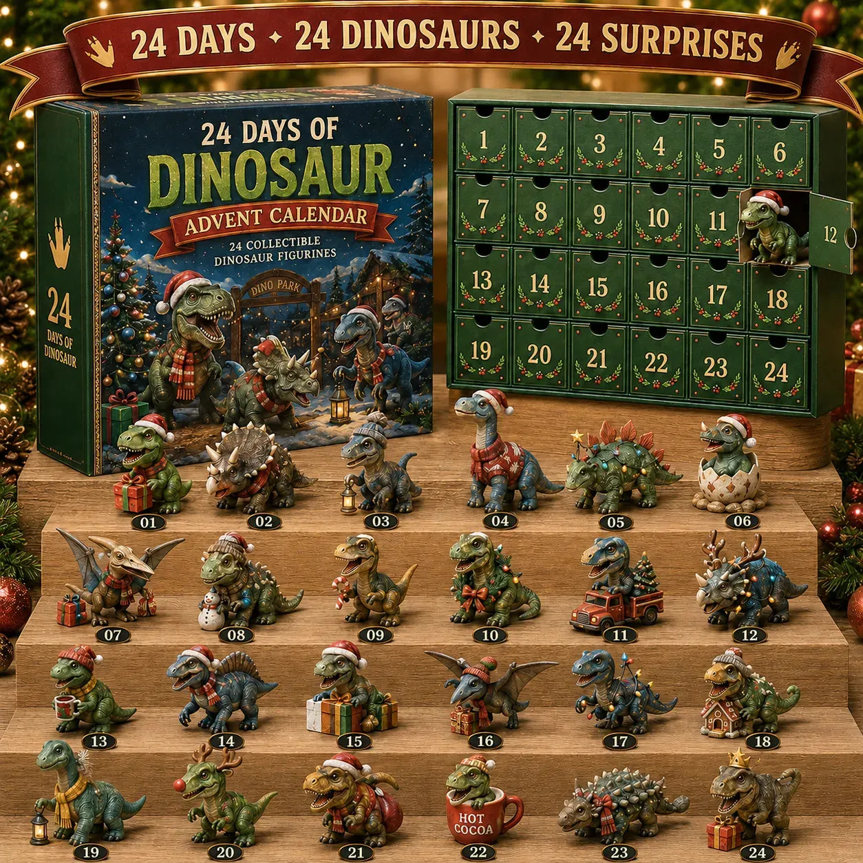 24 collectible dinosaur figurines advent calendar