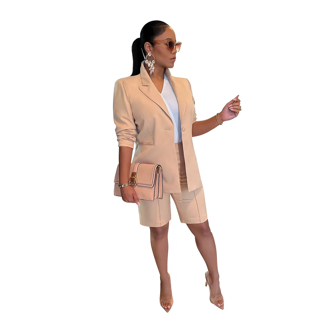 Uveng Color Women's Polyester Coat Shorts Two-piece Suits