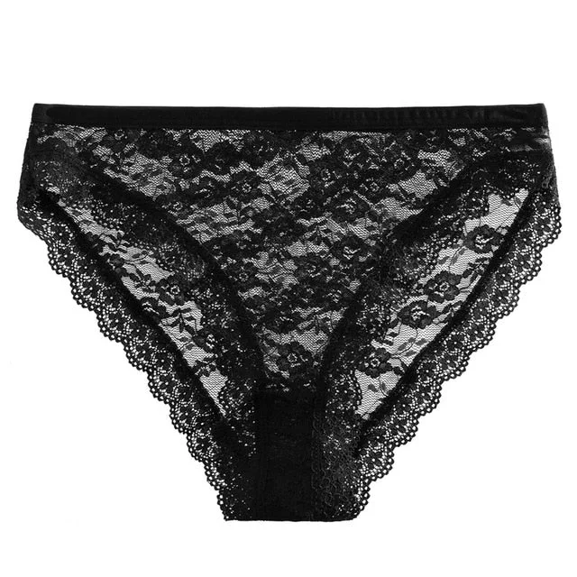 FINETOO Lace Sexy Briefs Cotton Women's Panties Low-waist Lingerie Female Underpants Sexy Transparent Women's Underwear