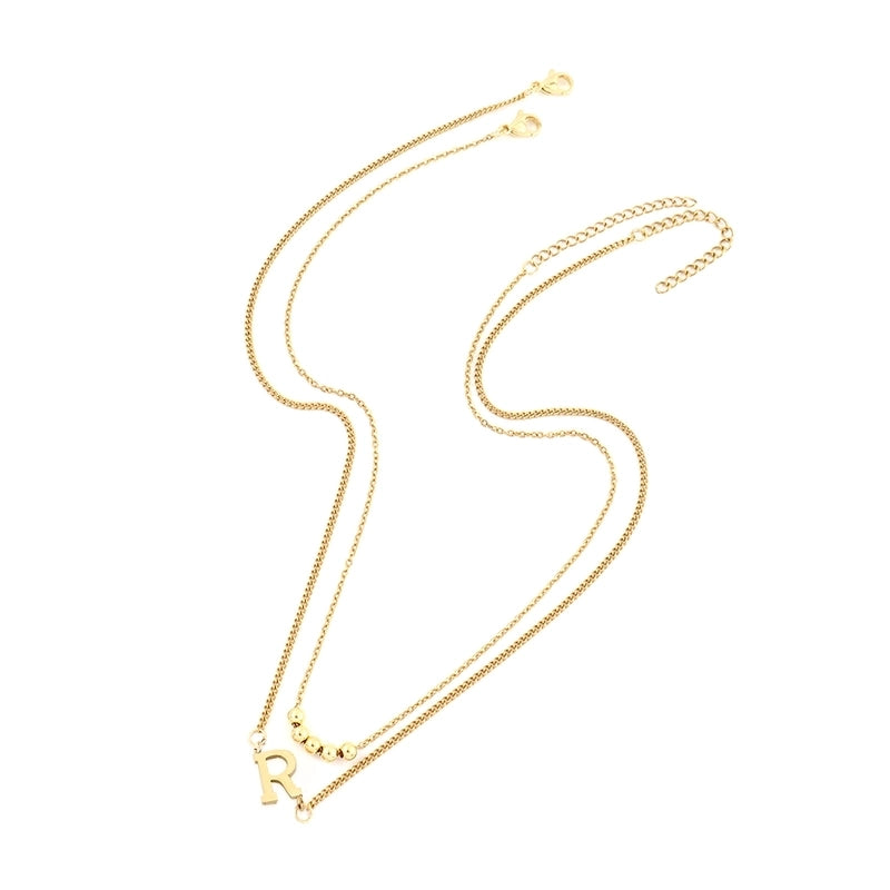 2 Pcs/set Gold Classic Fashion Initial Letter Copper Bead Stainless Steel Bracelet Women Necklace Suit