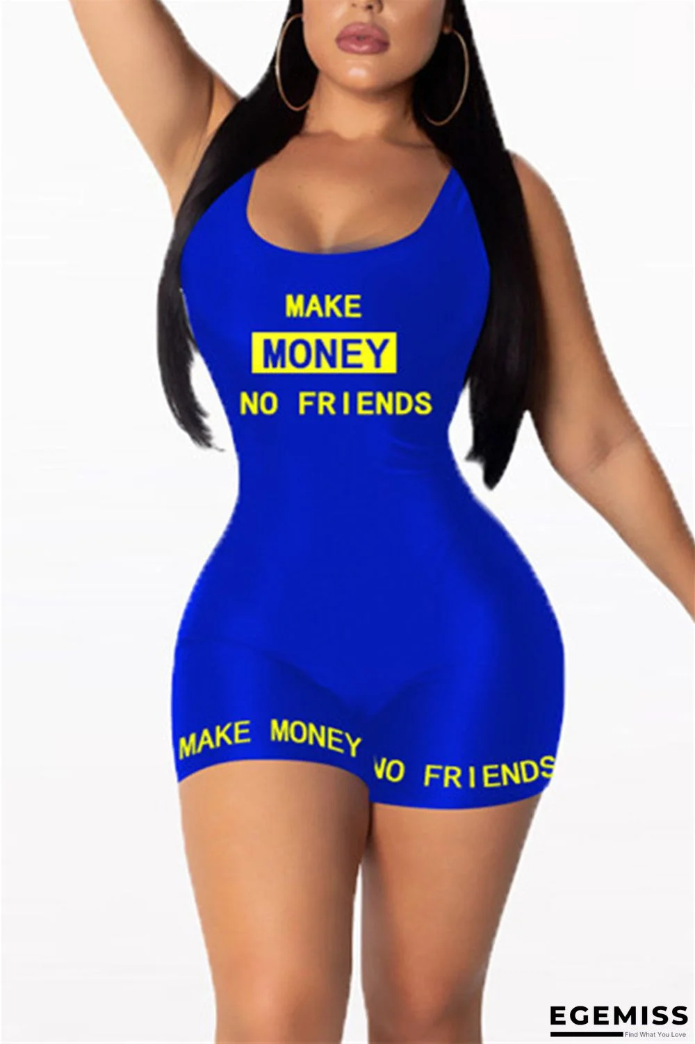 Blue Fashion Letter Printed Sleeveless Sports Romper | EGEMISS