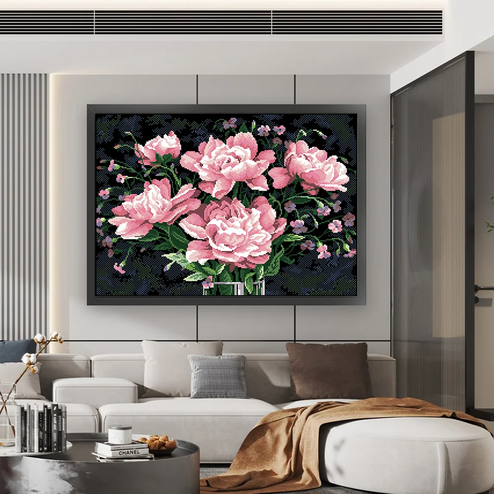 9CT Full Stamped Cross Stitch Bead Embroidery- Peony(Canvas|63*48CM)