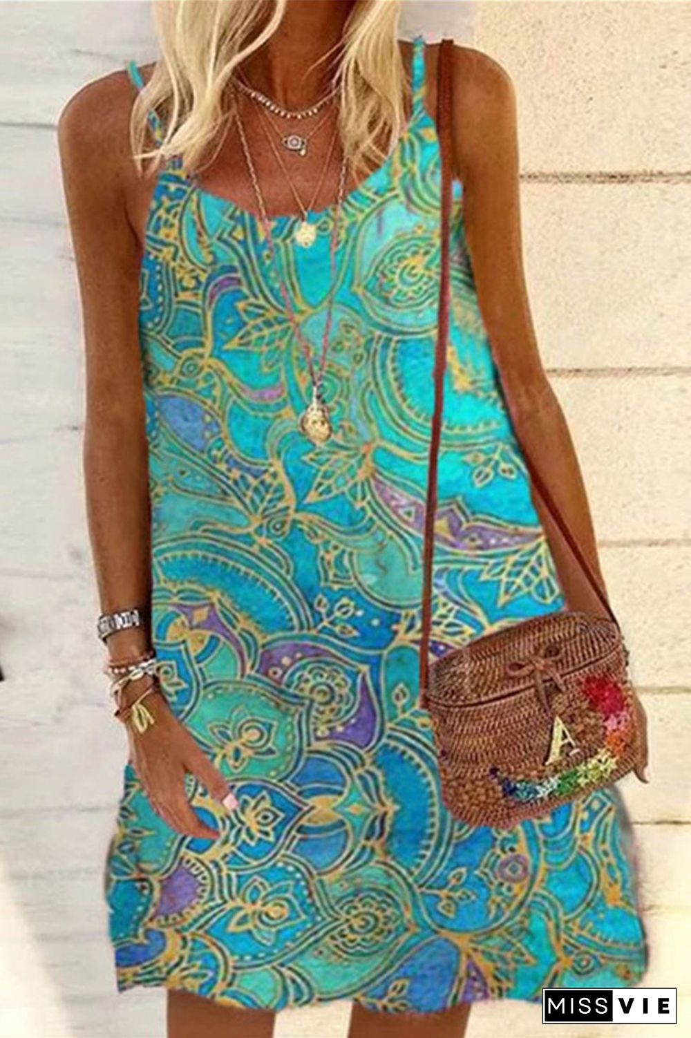 Vintage Pattern Sleeveless Dress