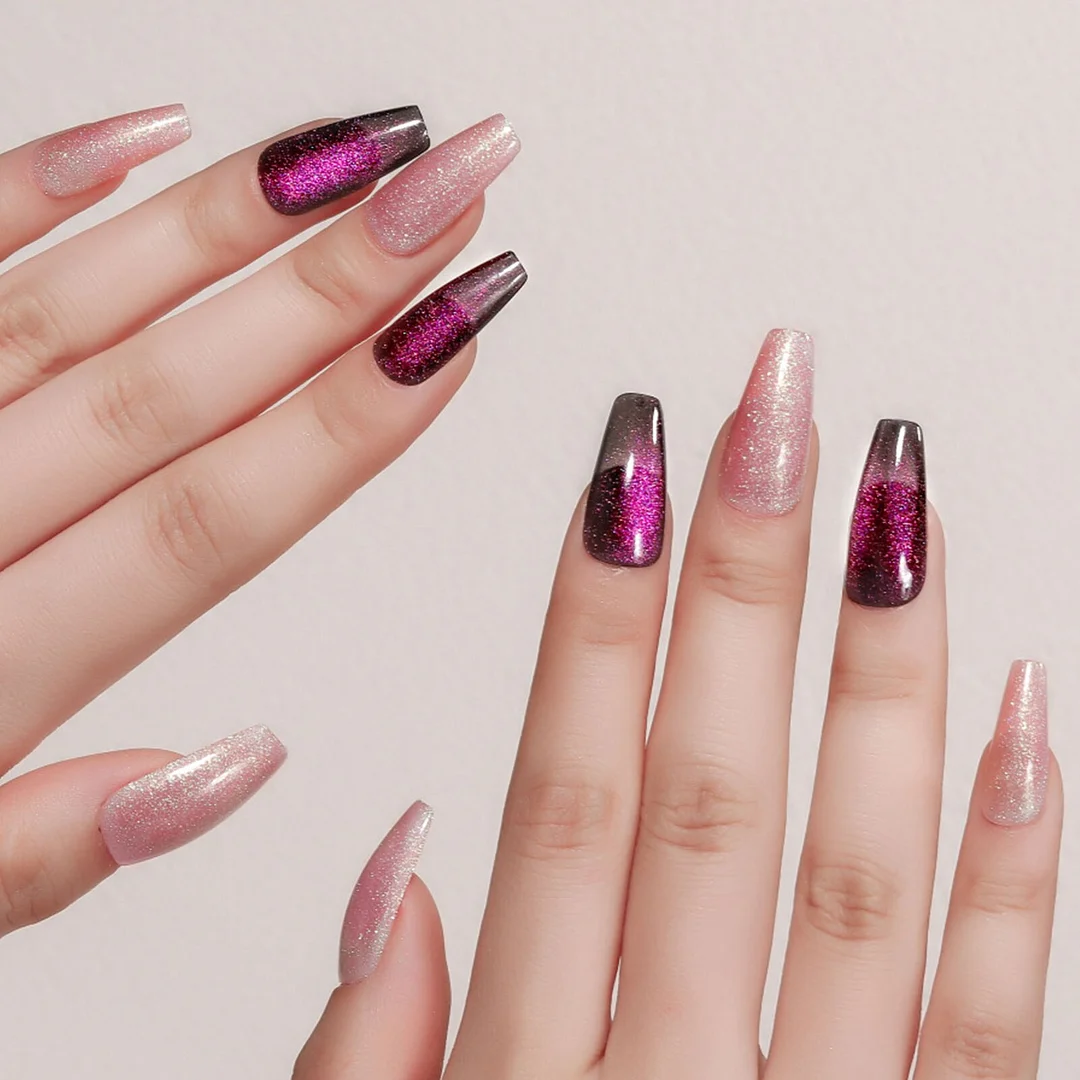 Churchf Glitter Press on Nails Purple Pink Medium Length False Fingernails Wearable Full Cover for Women Free Shipping itmes