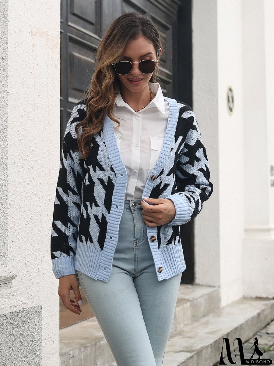 MidiSono - Houndstooth Button Down Cardigan