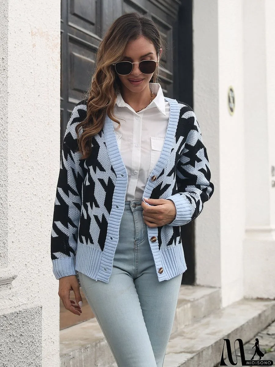 MidiSono - Houndstooth Button Down Cardigan