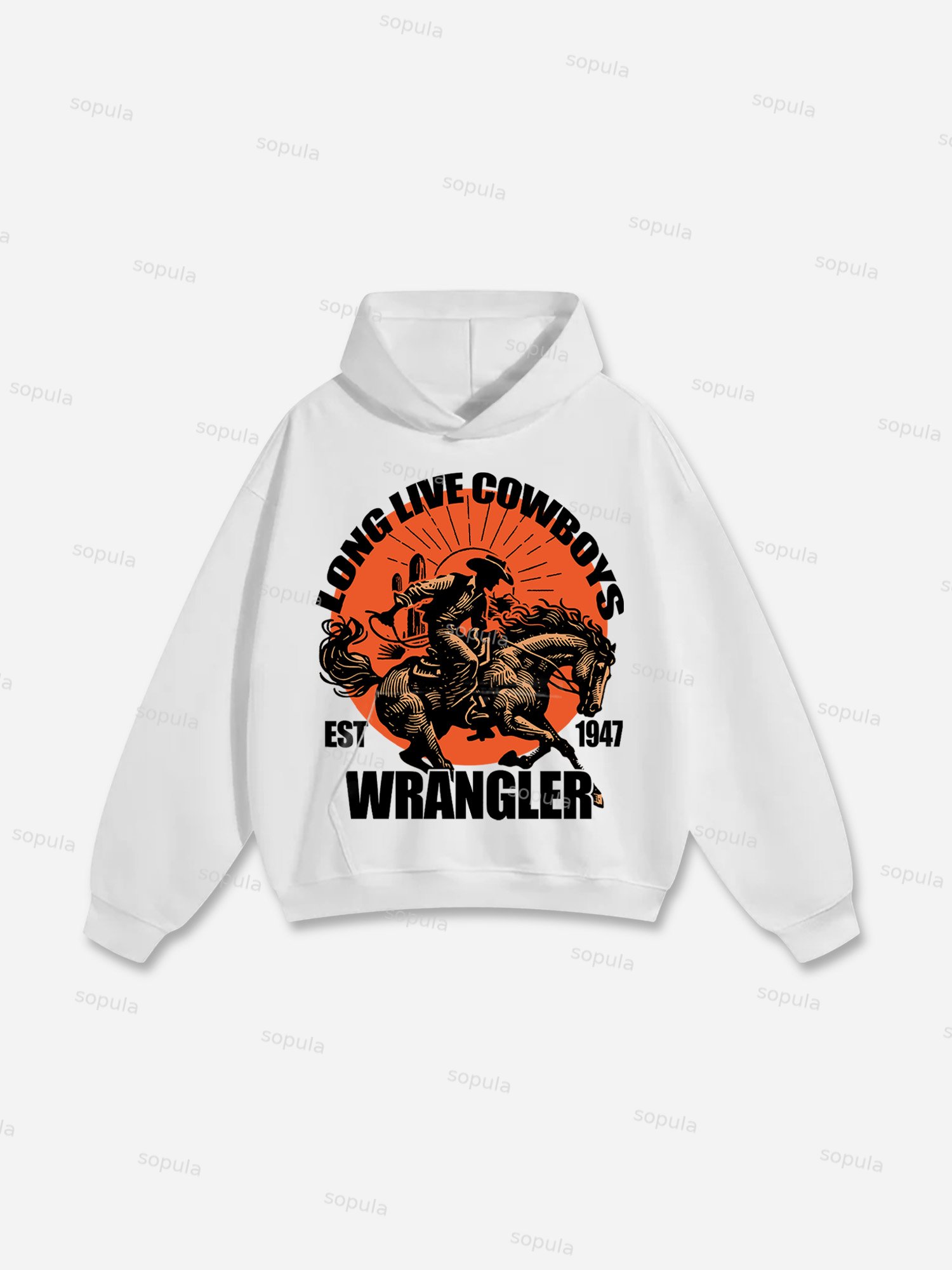 Long Live Cowboys Wrangler Print Cotton Hoodie - SOPULA