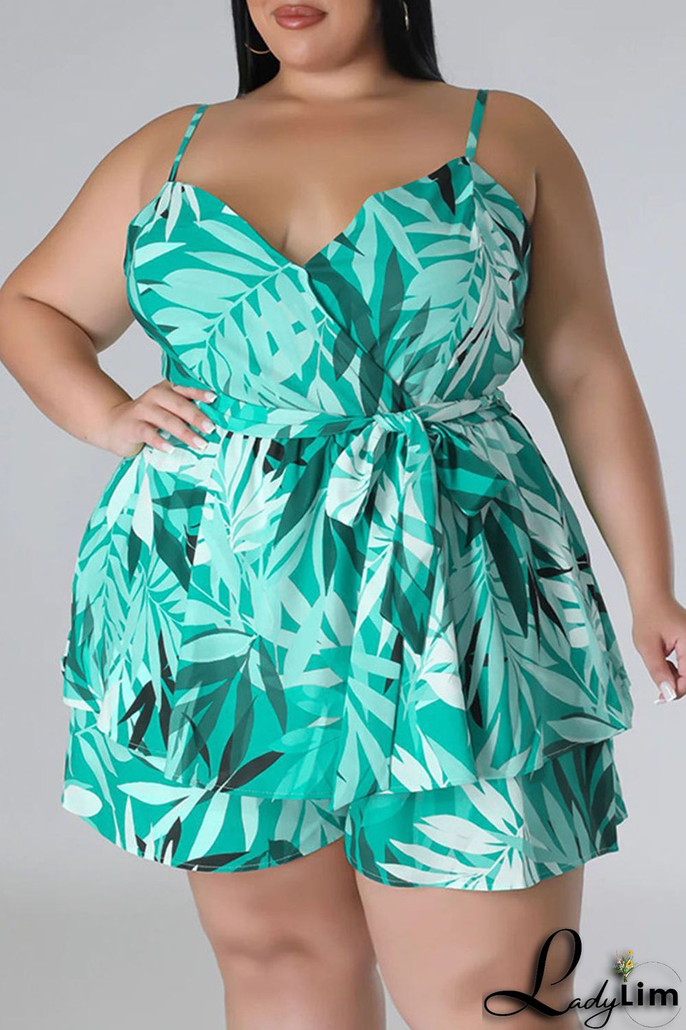 Blue Casual Print Patchwork Spaghetti Strap Plus Size Two Pieces