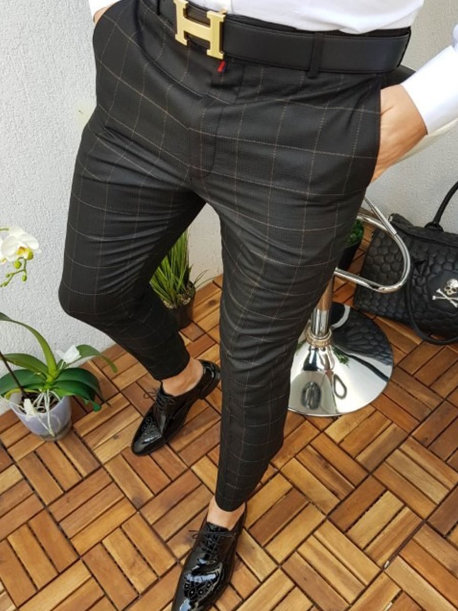Men's Fashion Black Pattern Suit Pants