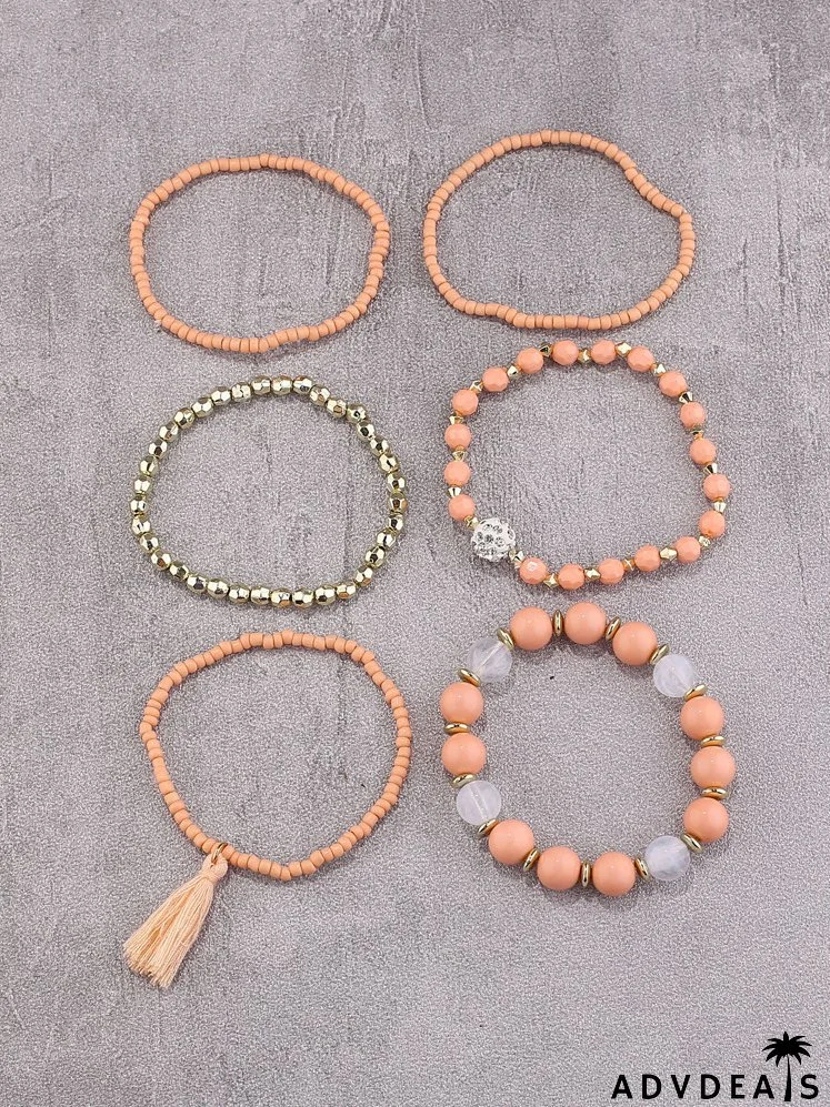 6pcs Tassel Decor Braided Bracelet