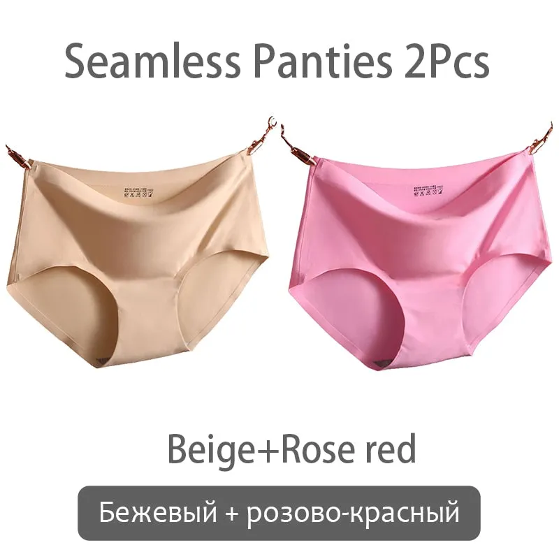 FINETOO Seamless Panties Women Ice Silk Underwear M-2XL Soft Female Underpants Big Size Seamless Underwear 2Pcs/set Girls Briefs