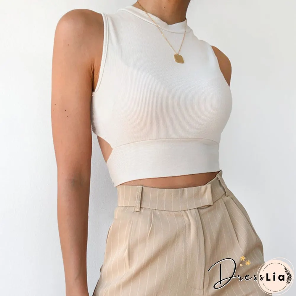 Sexy Backless Women Tank Top Bandage Slim Crop Top Summer Casual Streetwear Tops Solid Cotton Soft Criss Cross Top
