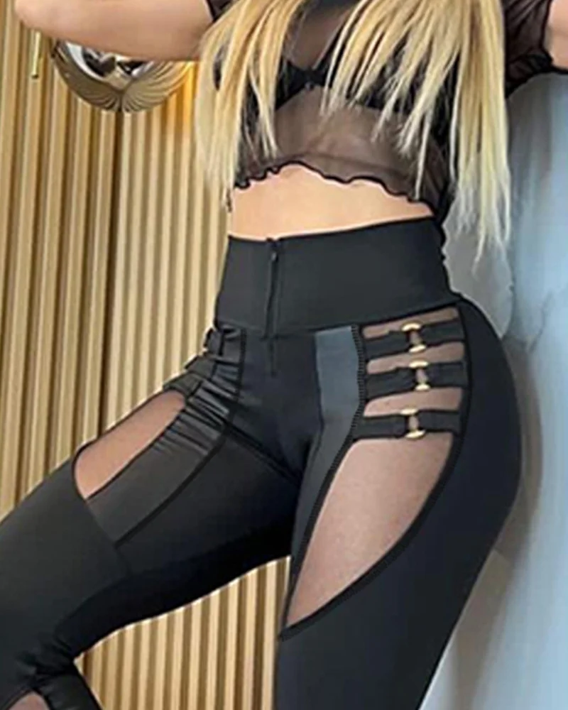 Brownm Women Solid Tight High Waist Slim Fit Sheath Long Pants Autumn Spliced Package Hip Trousers Sexy 2023 Regular Casual Ladies