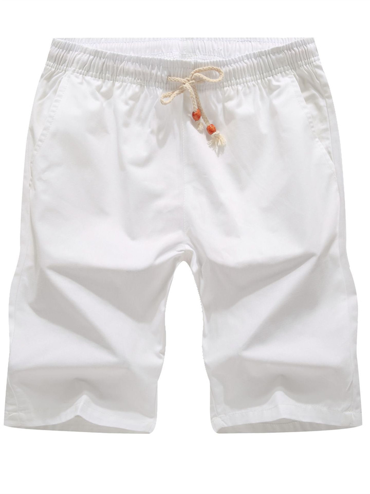 Men's Casual Shorts Pocket Drawstring Elastic Waist Plain Breathable Quick Dry Knee Length Casual Daily 100% Cotton Fashion Streetwear Black White