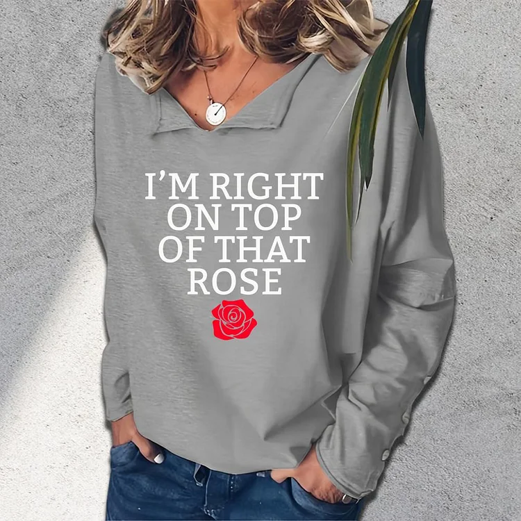 i'm right on top of that rose V-neck loose  sweatshirt_G242-0023541