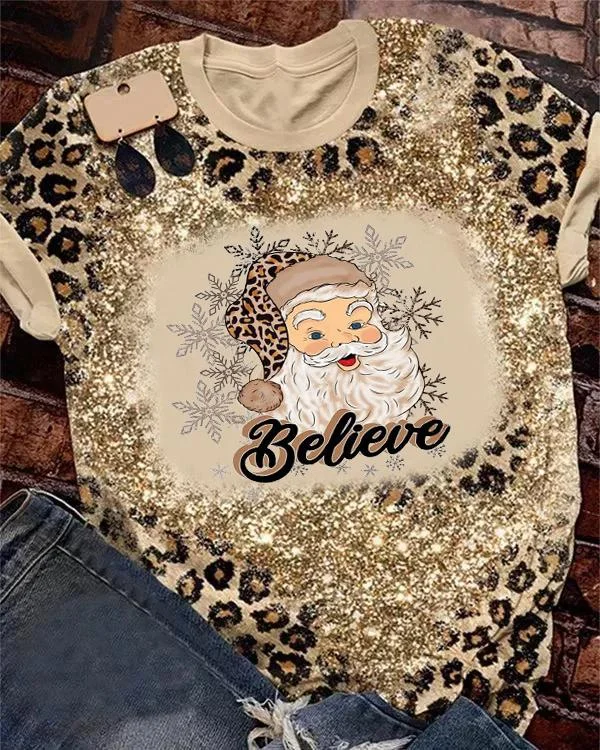 Merry Christmas Santa Believe Bleached T-Shirt