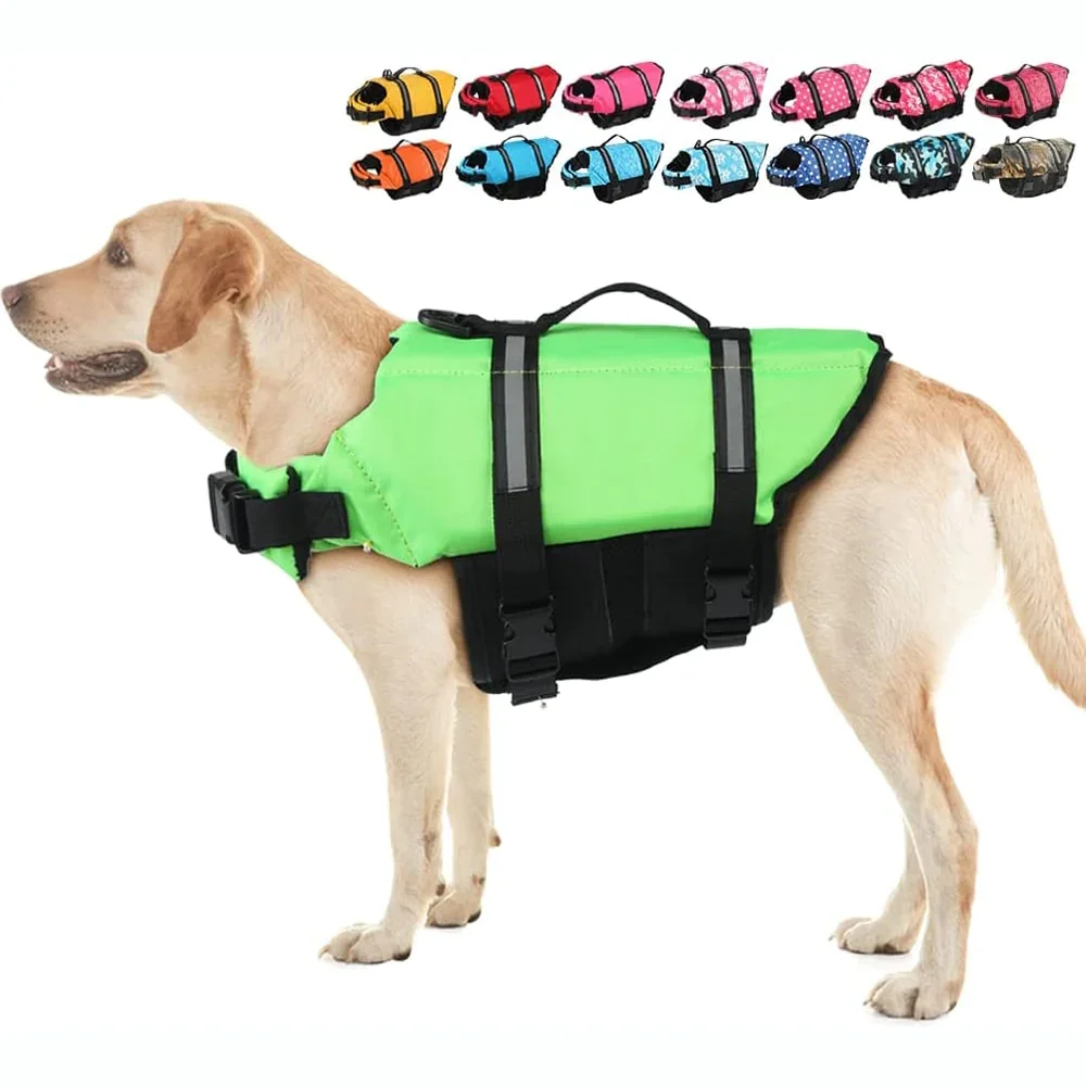Reflective Dog Life Jacket | Adjustable High Flotation Vest for Water Safety | Ripstop Dog Lifesaver Swimsuit