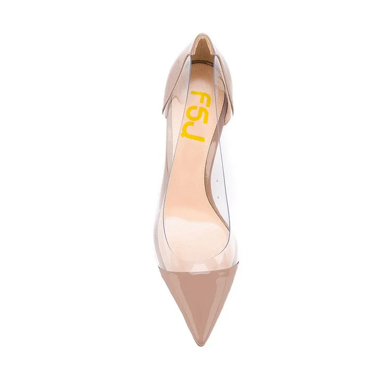Light Brown Clear Pointy Toe Stiletto Heel Pumps Vdcoo