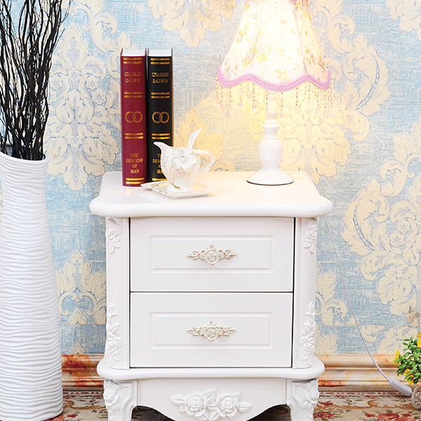 European Style Bedside Table White Minimalist Modern Wooden Bedside Table