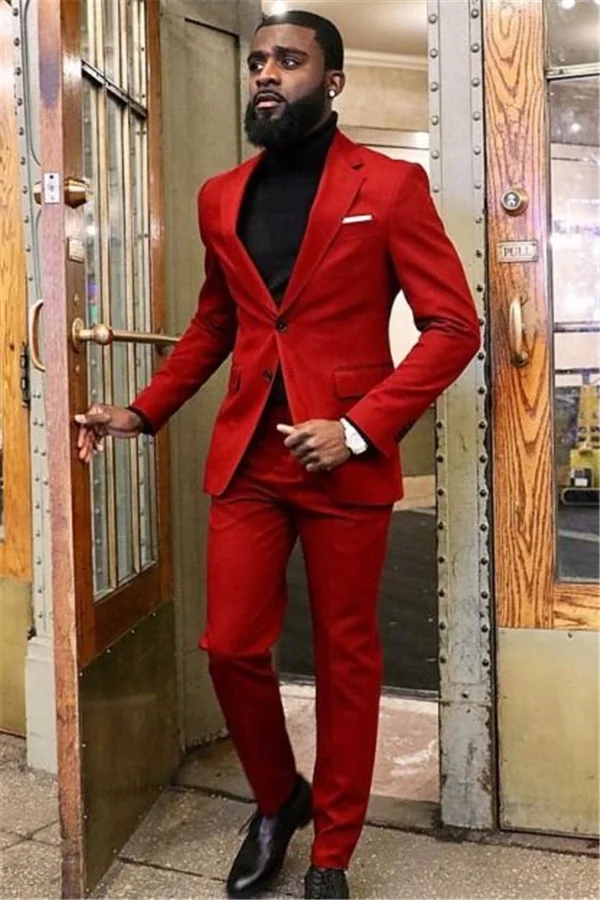 Fashion Casual Red Party Prom Suit 2 Pieces For Man On Sale
