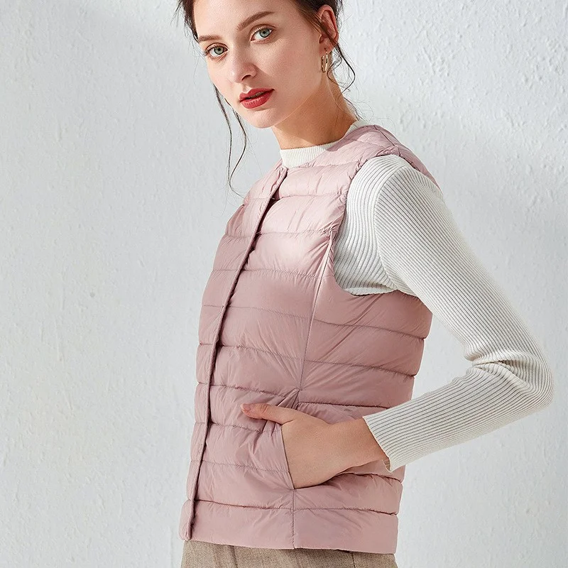 Woherb Hot Style Autumn Winter New Down Vest Female Thin And Short Money Without Collar Vest Fashion Portable Coat Slim Tide-Outfit Ideas