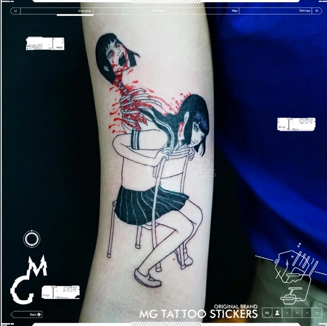 Japanese Dark Comics Evil Kawakami Tomie Double-sided Girl Waterproof Temporary Fake Tattoo Sticker Sleeve Anime Tattoo