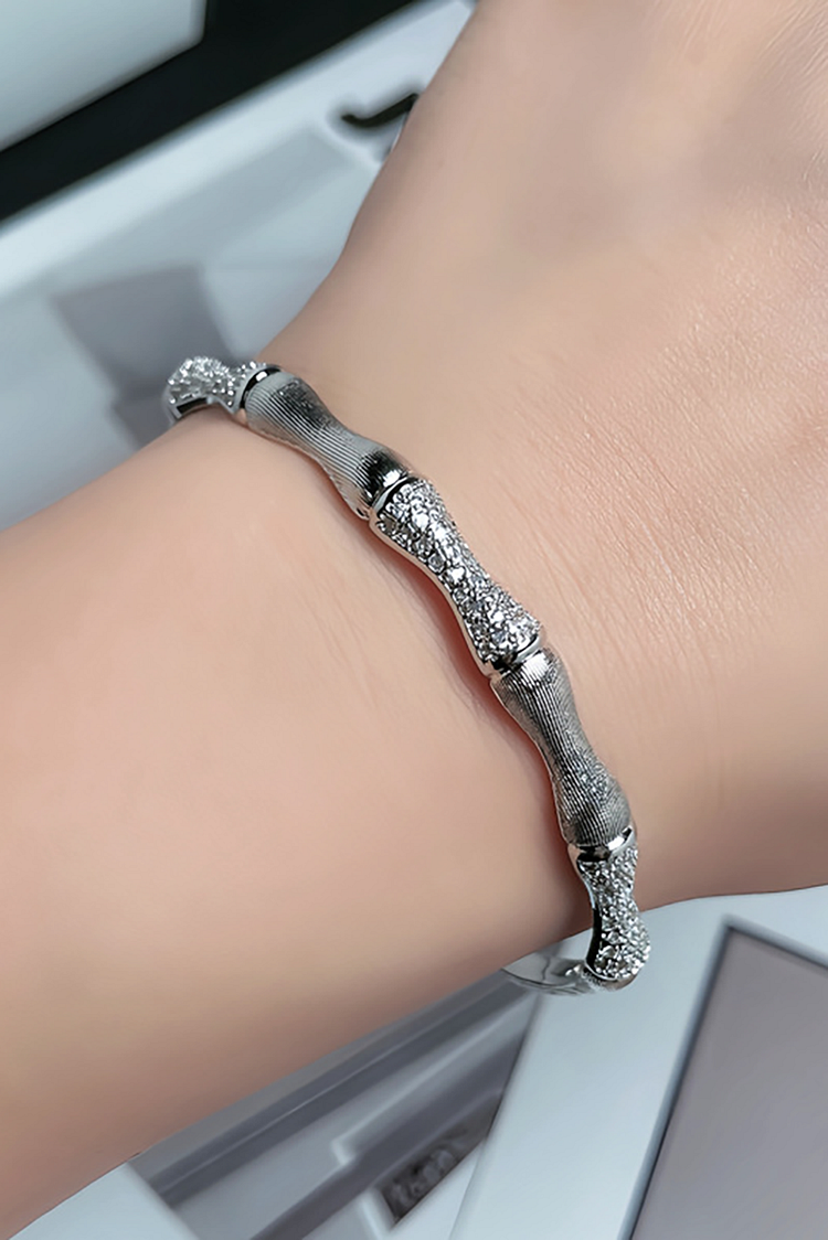 Rhinestone Decor Textured Striped Wide Open Bracelet