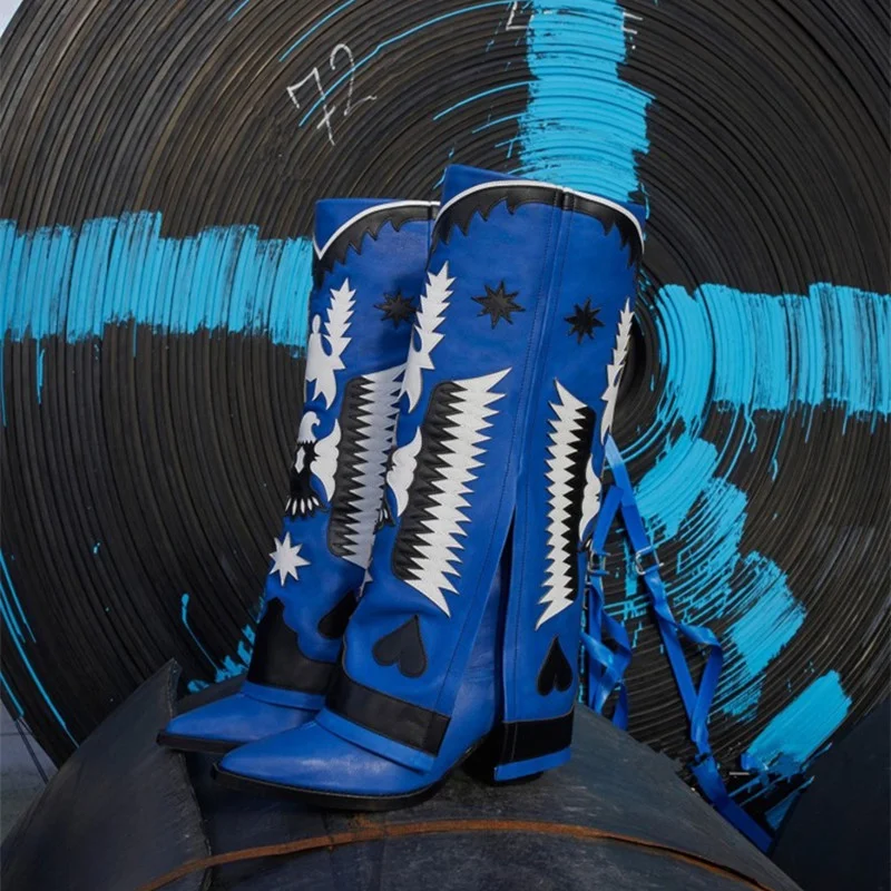 Yyvonne women's autumn and winter new leather fashion embroidered ankle boots white stitching thick heel pointed boots 715-0