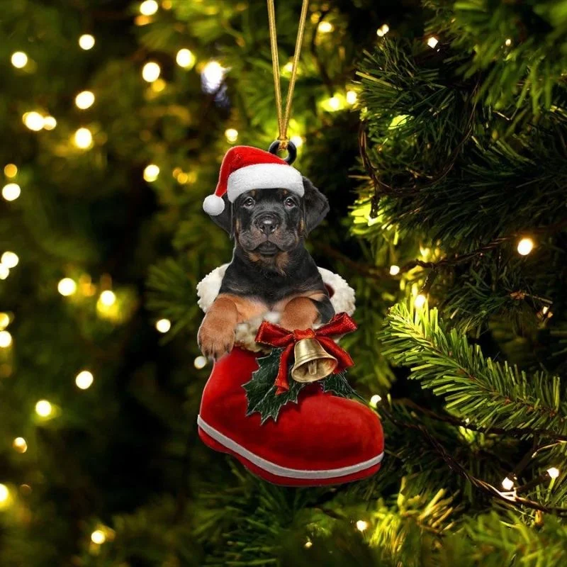 VigorDaily Rottweiler In Santa Boot Christmas Hanging Ornament SB091
