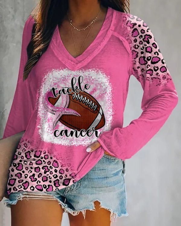Breast Cancer Awareness Tackle Cancer Football Leopard Print Top