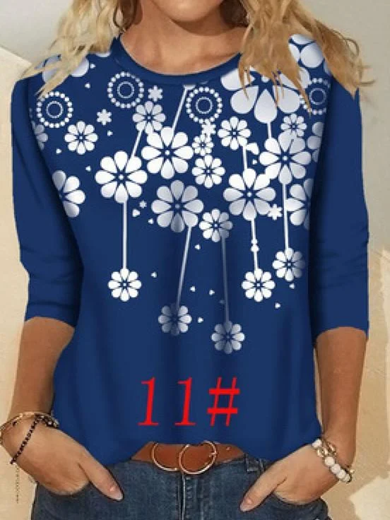 Women Long Sleeve Scoop Neck Floral Printed Graphic Top