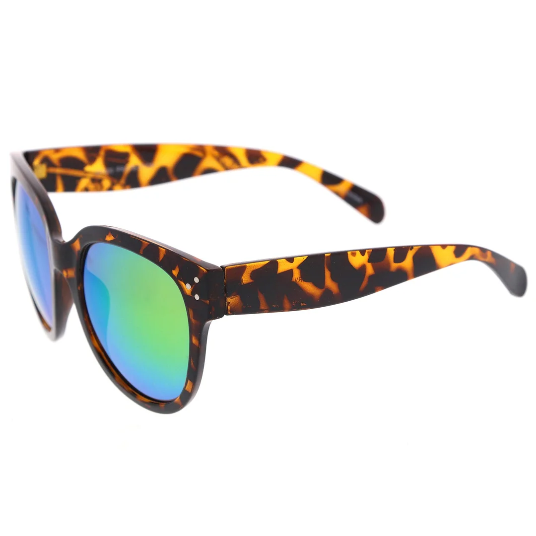 Women's Oversize Horn Rimmed Colored Mirror Lens Cat Eye glasses 56mm