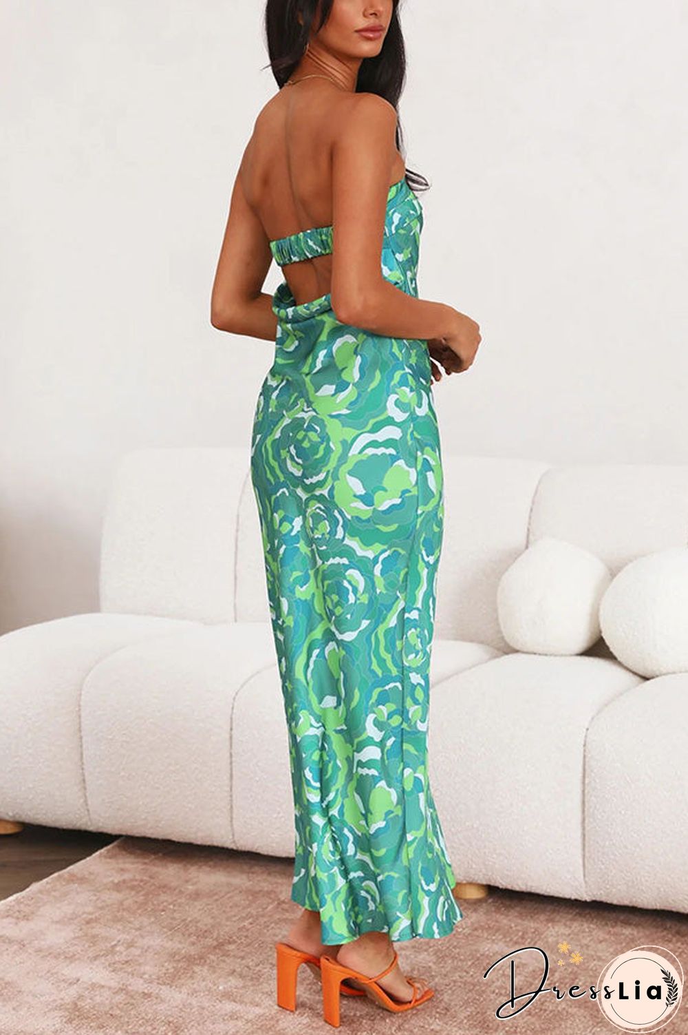 Floral Strapless Backless Midi Dress