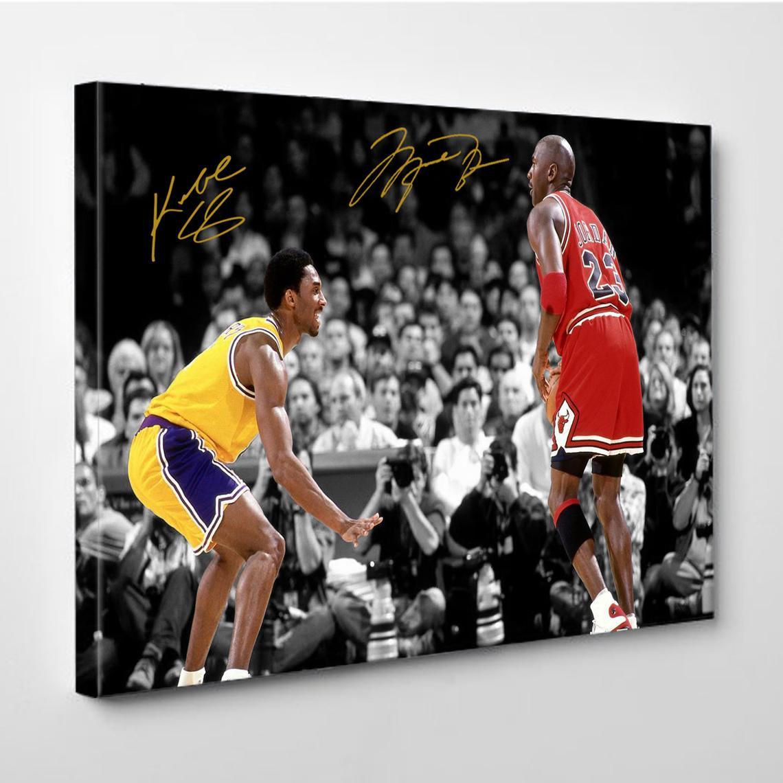 Kobe Bryant and Michael Jordan Signed Canvas Wall Art 