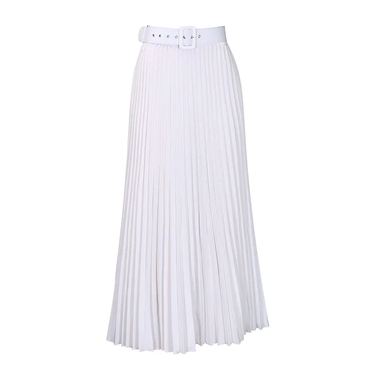 2023 new large size fashion pleated skirt solid color high -waisted large skirt