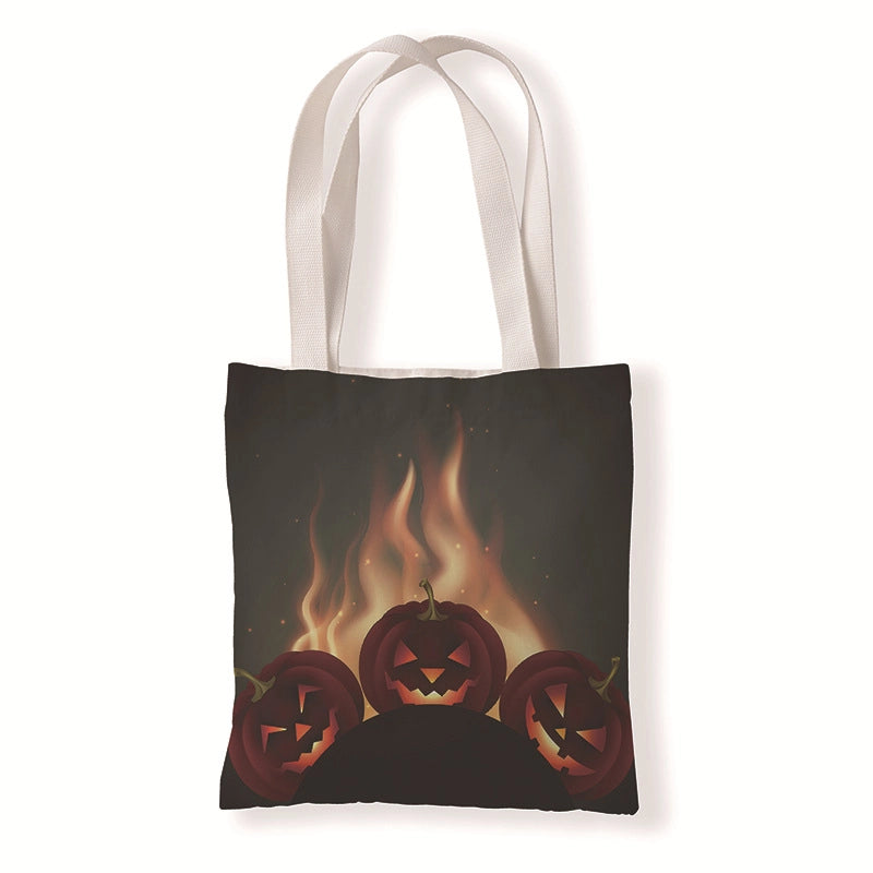 Halloween Women’s Medium Canvas Pumpkin Letter Elegant Streetwear Square Open Canvas Bag