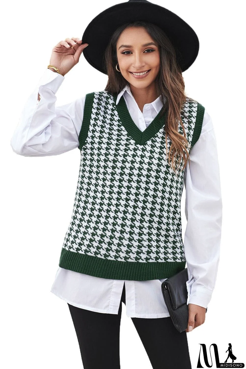 MidiSono - Green Houndstooth Sweater Vest