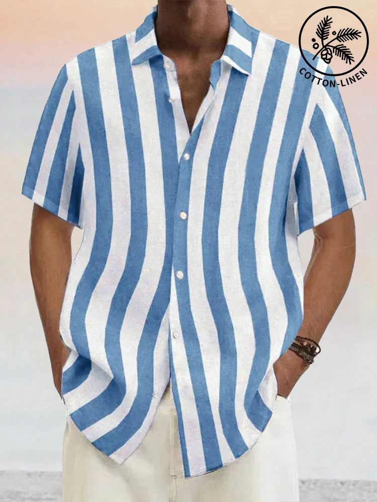 Classic Casual Cotton Linen Stripe Shirt