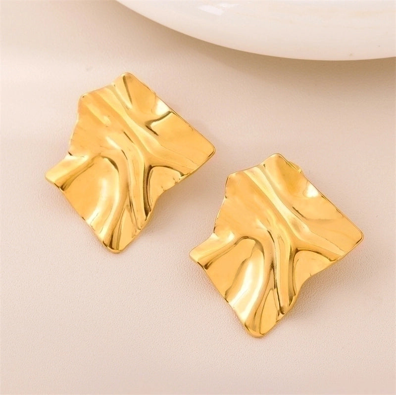 1 Pair Retro Minimalist Irregular Square Plating Stainless Steel 18k Gold Plated Ear Studs
