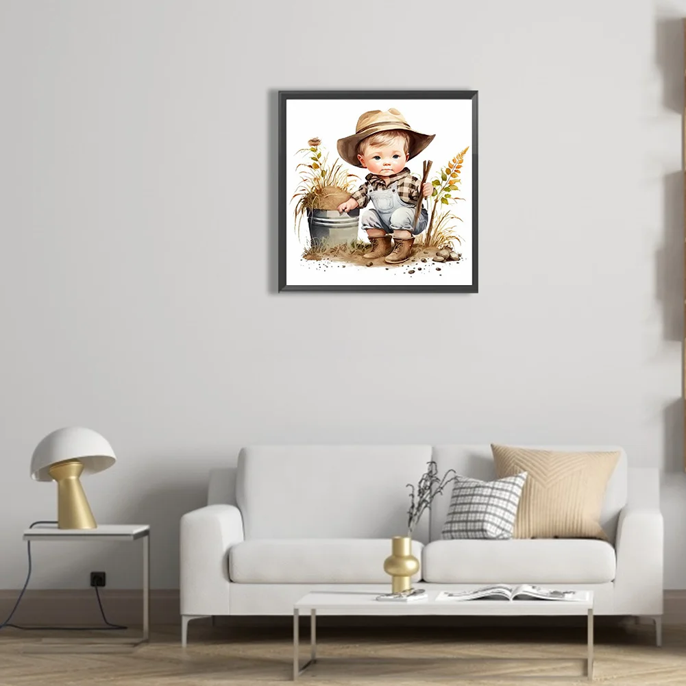 Diamond Painting - Full Round Drill - Farm Cowboy Kids(Canvas|30*30cm)
