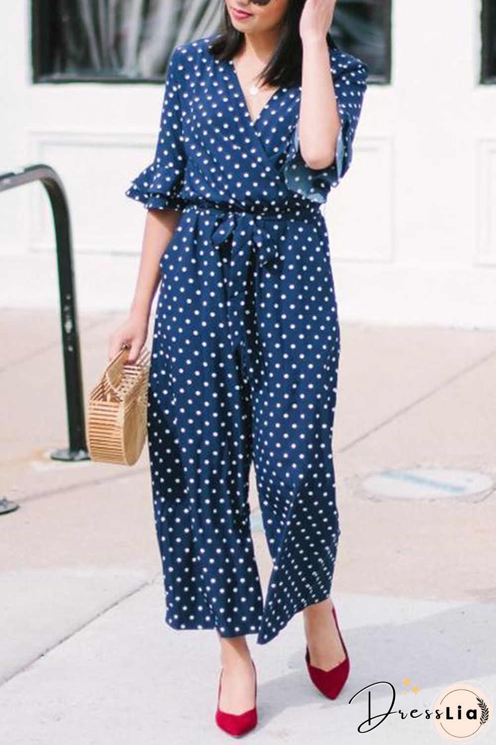 Polka Dot Hlaf Sleeve Jumpsuit
