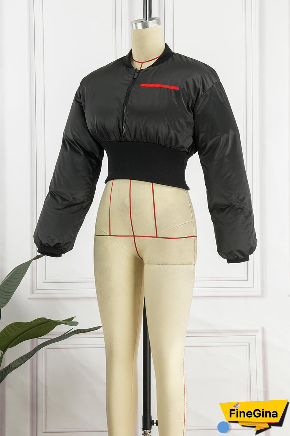 Black Street Solid Patchwork Mandarin Collar Outerwear