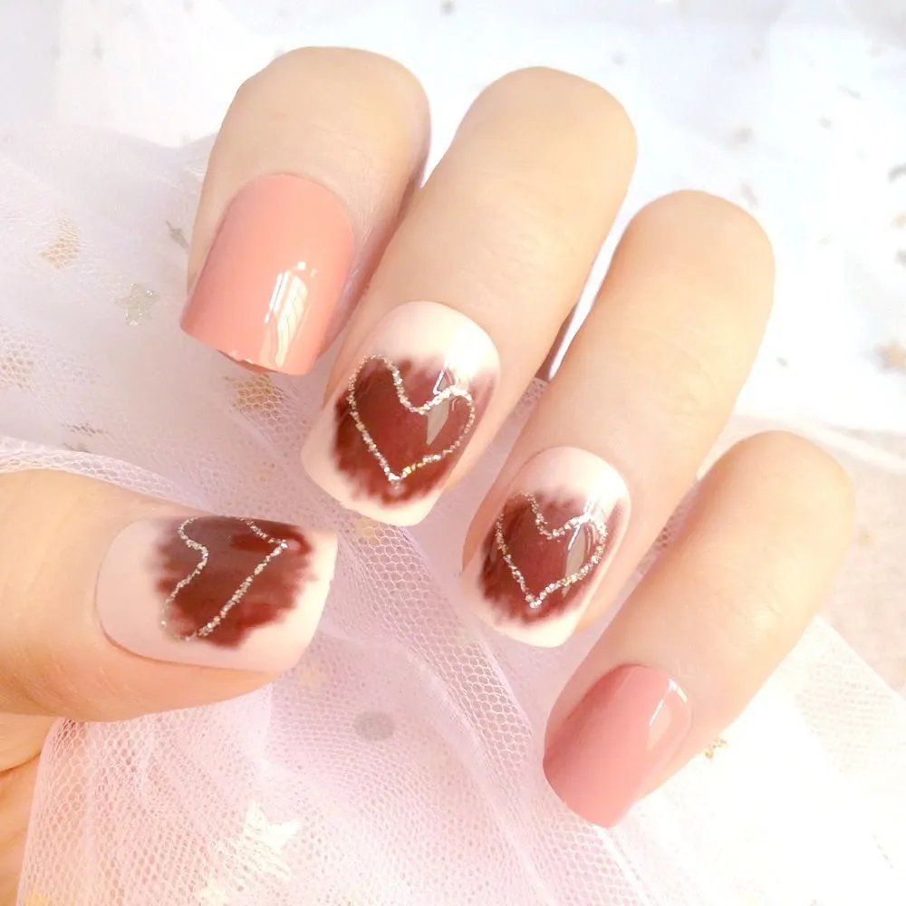 24Pcs Gradient Gray Artificial Fake Nails Marble Patterns Short False Nails With Design Full Cover Finger Tip Manicure Tool-Nail Inspo