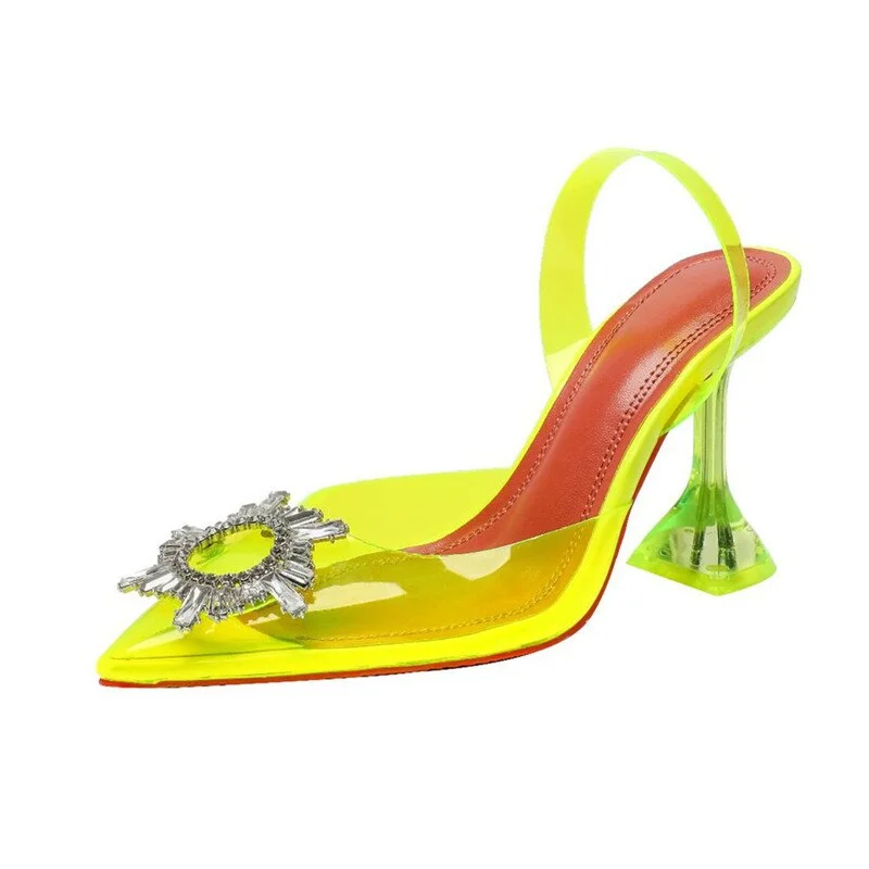 Candy colors Women Pumps Elegant Pointed toe Slingback Summer Office Lady Shoes Fashion Crystal High heel Wedding Dress shoes