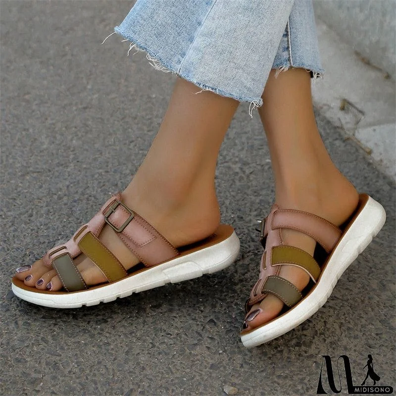 MidiSono - Summer Hollow Out Woven Contrast Color Slippers for Women